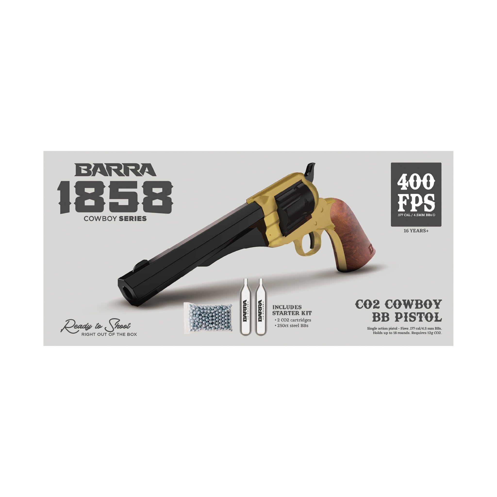 Kit de pistola de CO2 1858 - Negra y dorada